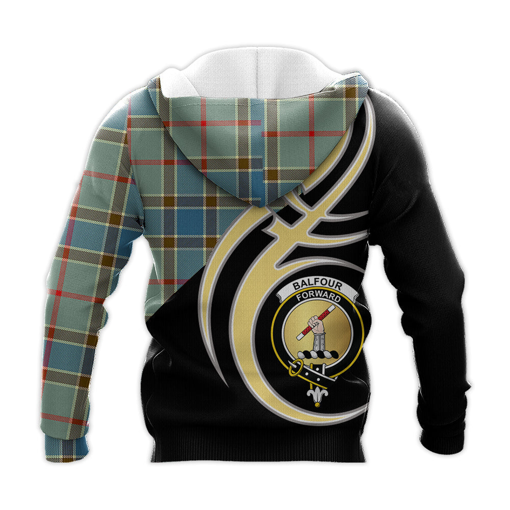 Printivon Balfour Blue Clan Believe In Me Crest Tartan Knitted Hoodie Custom Your Text
