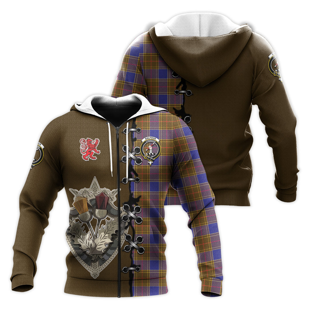 Printivon Balfour Modern Tartan Hoodie Lion Rampant And Celtic Thistle Style
