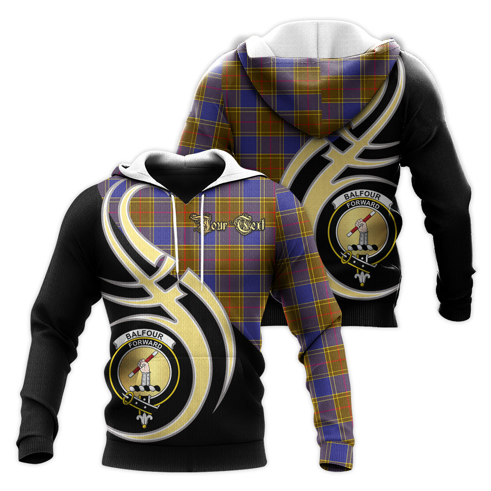 Printivon Balfour Modern Clan Believe In Me Crest Tartan Knitted Hoodie Custom Your Text