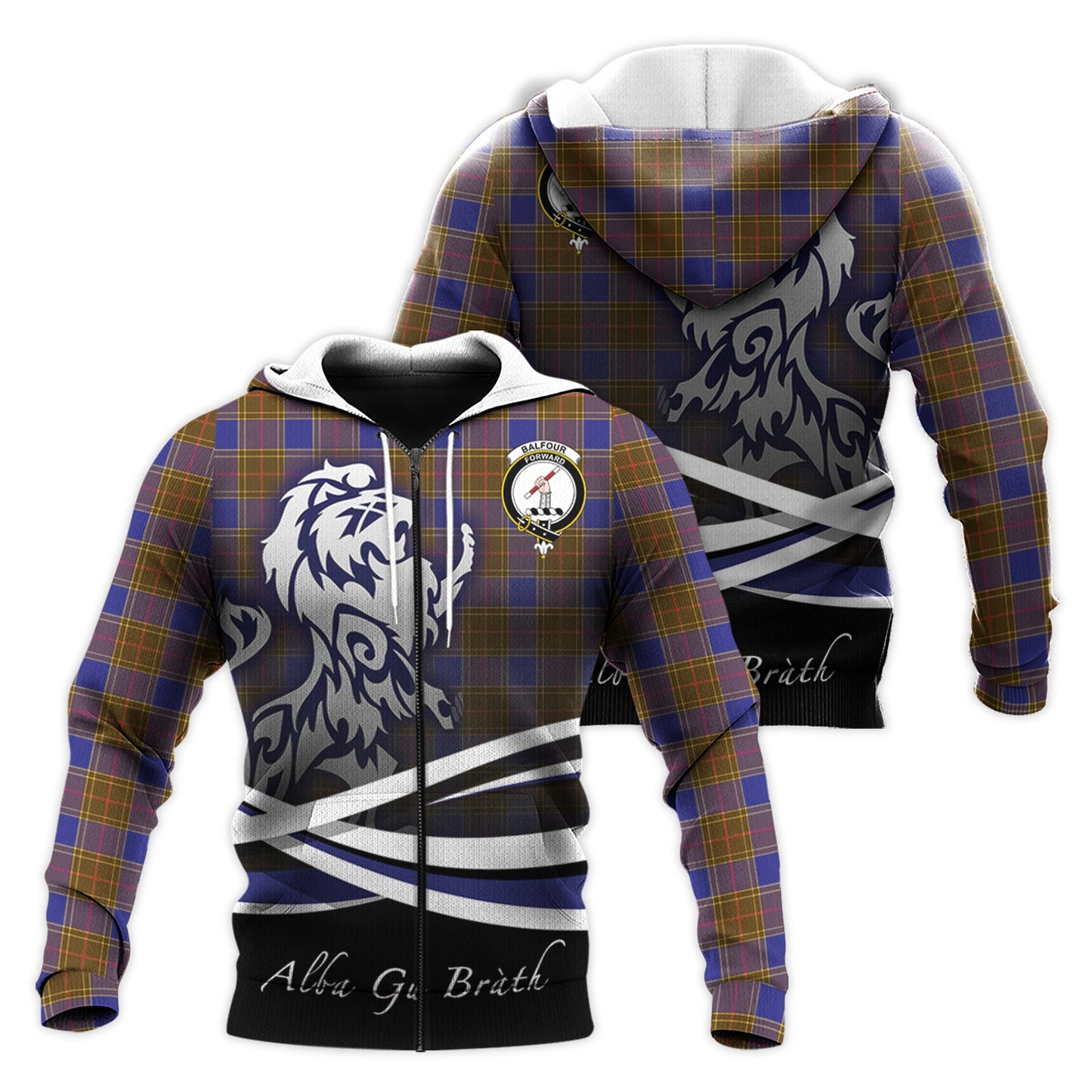 Printivon Balfour Modern Tartan Scottish Lion Hoodie