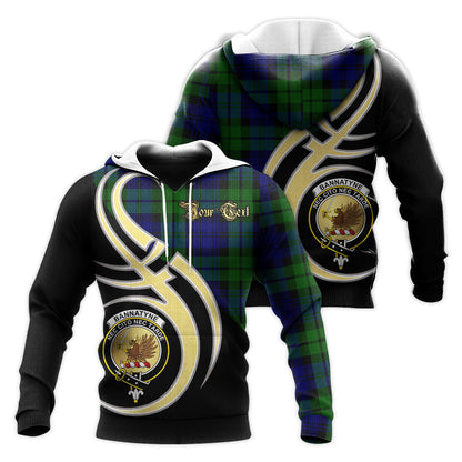 Printivon Bannatyne Clan Believe In Me Crest Tartan Knitted Hoodie Custom Your Text