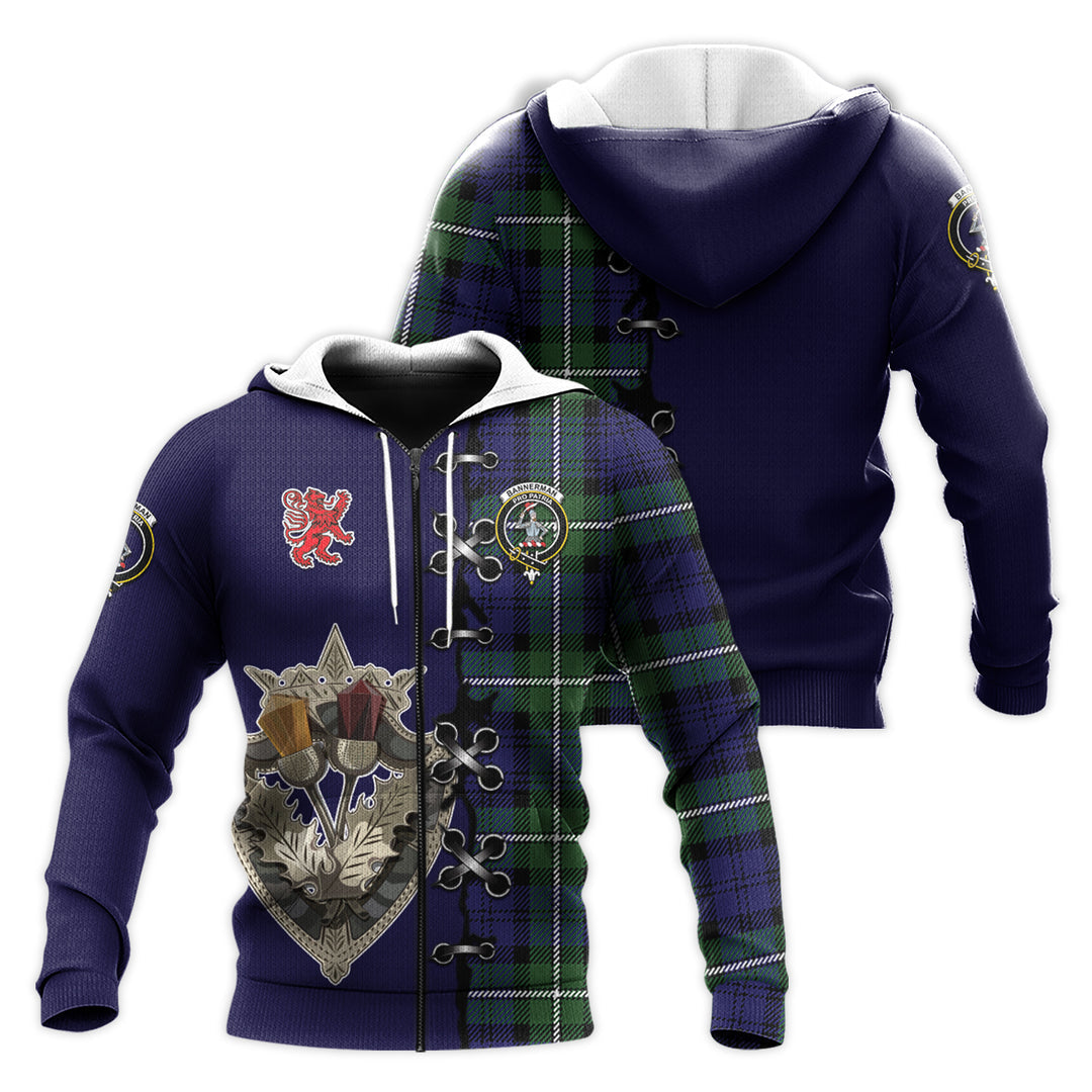 Printivon Bannerman Tartan Hoodie Lion Rampant And Celtic Thistle Style