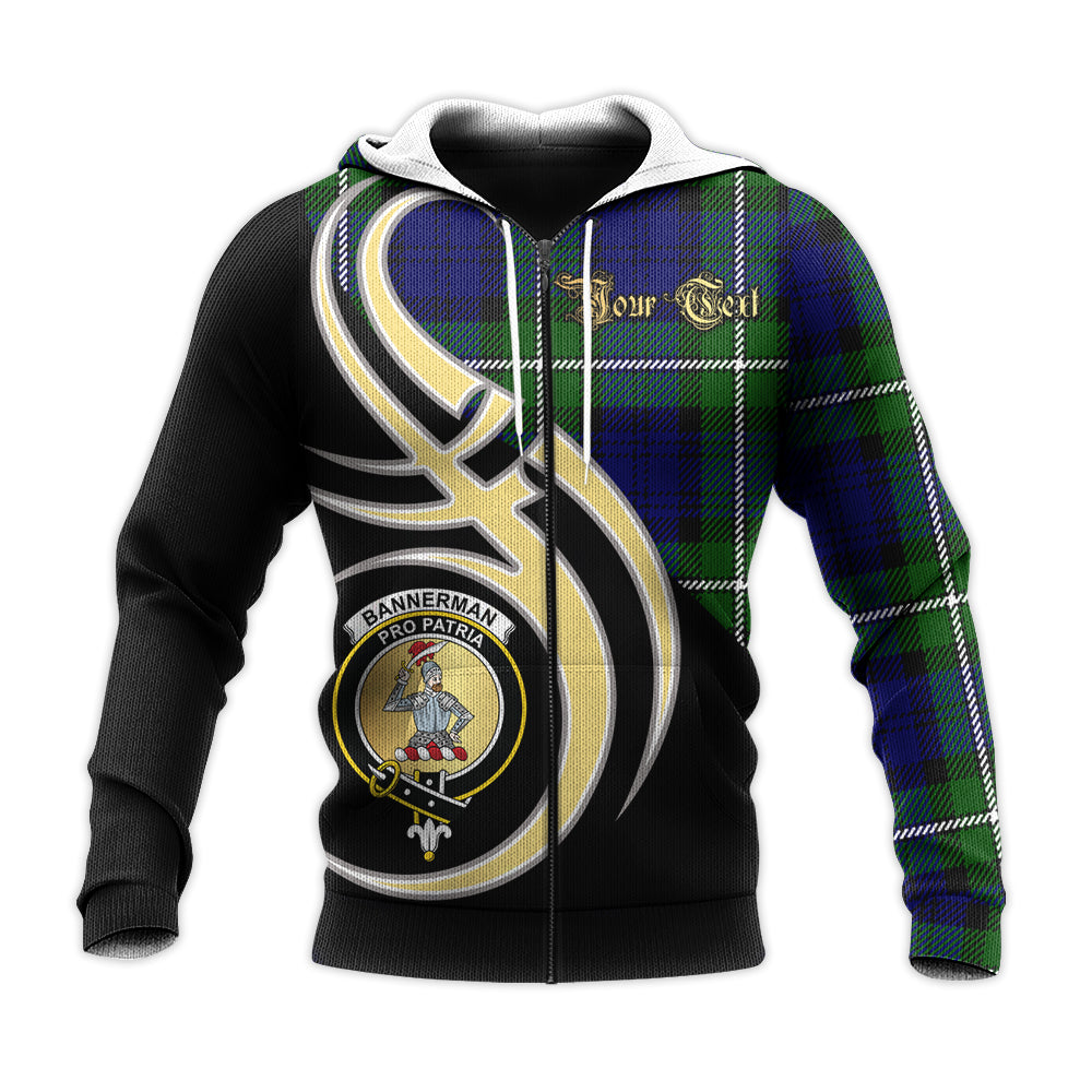 Printivon Bannerman Clan Believe In Me Crest Tartan Knitted Hoodie Custom Your Text