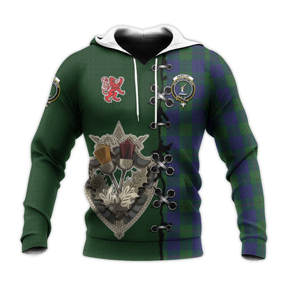 Printivon Barclay Tartan Hoodie Lion Rampant And Celtic Thistle Style