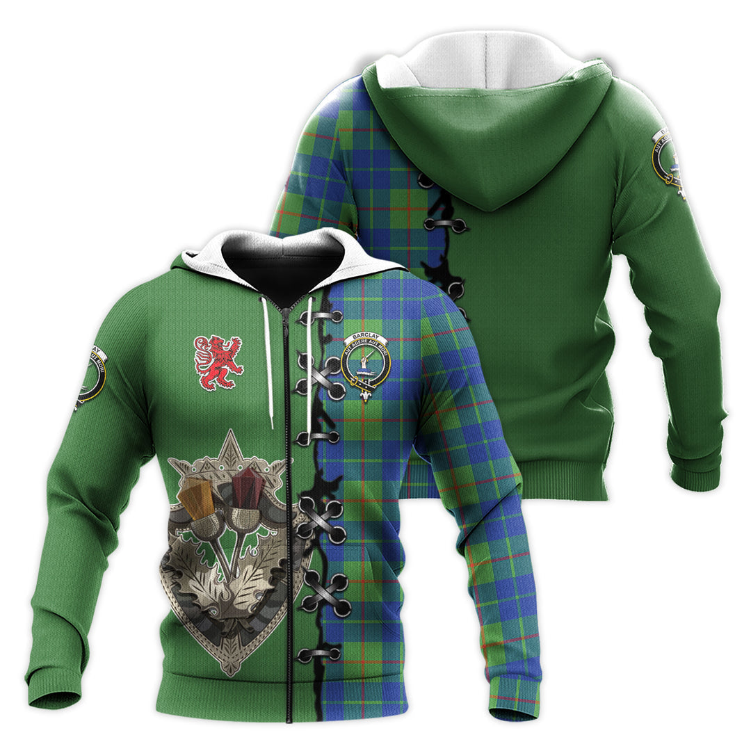 Printivon Barclay Hunting Ancient Tartan Hoodie Lion Rampant And Celtic Thistle Style