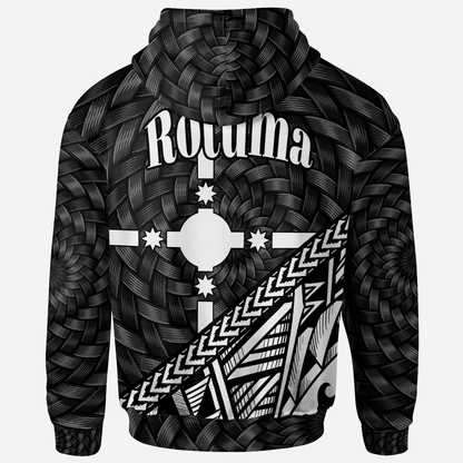 Rotuma Zip Hoodie White Tapa Patterns With Bamboo