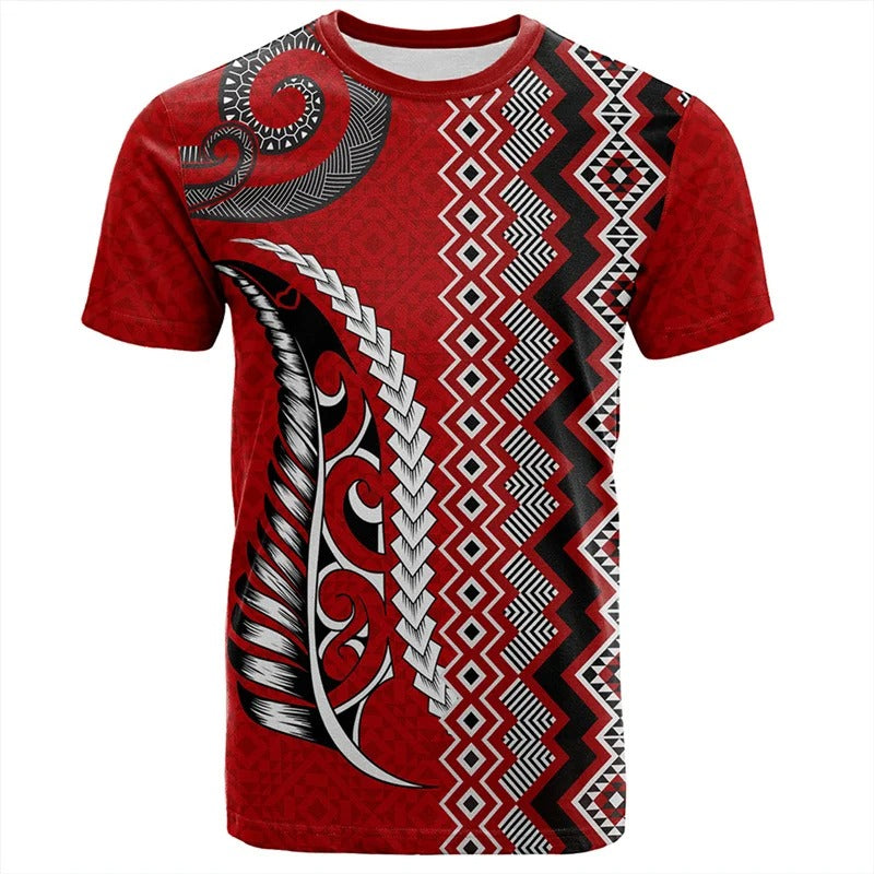 New Zealand Shirt Maori Rugby Silver Fern Printed Red Unisex T Shirt