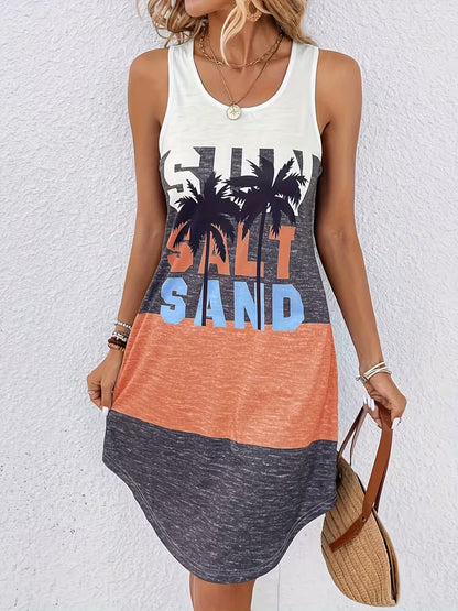 Sun Salt Sand Round Neck High Stretch Dress Tropical Tank Dress Beach Women's Clothing