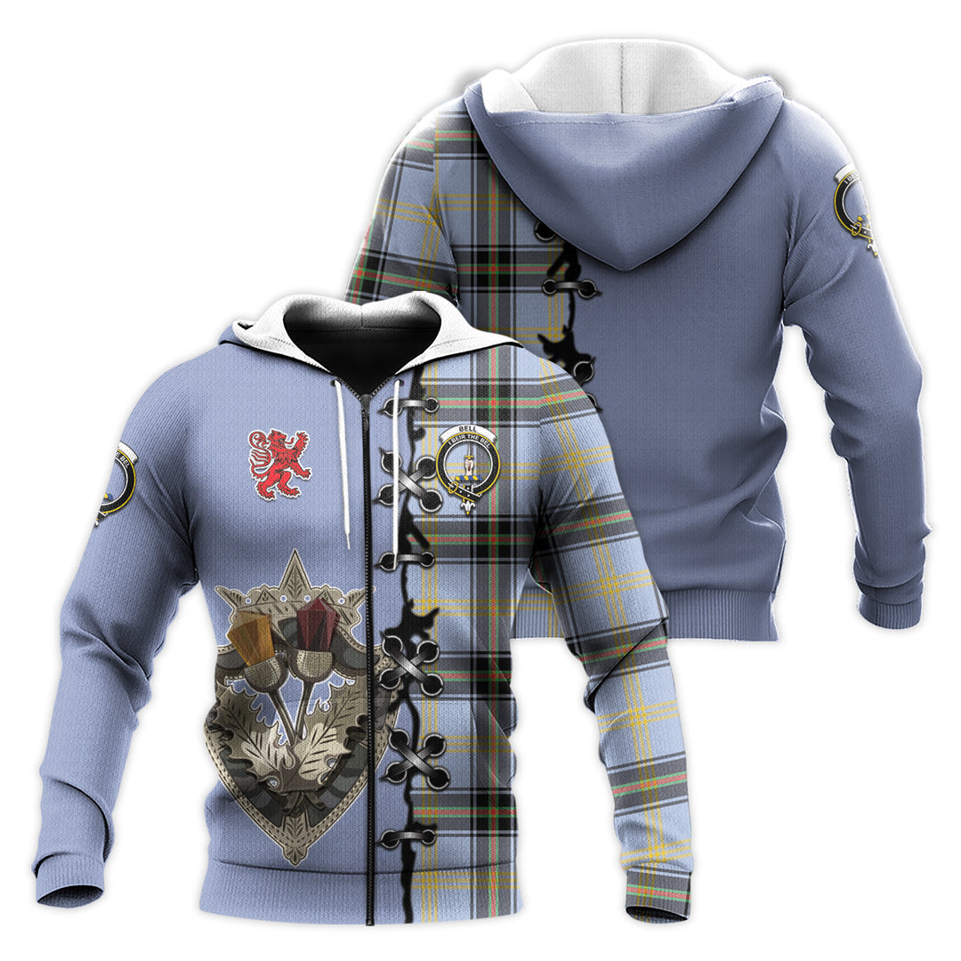 Printivon Bell Tartan Hoodie Lion Rampant And Celtic Thistle Style