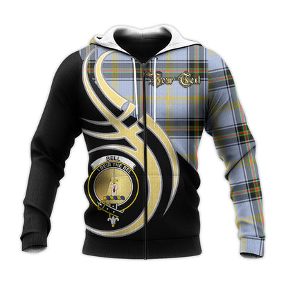 Printivon Bell Clan Believe In Me Crest Tartan Knitted Hoodie Custom Your Text