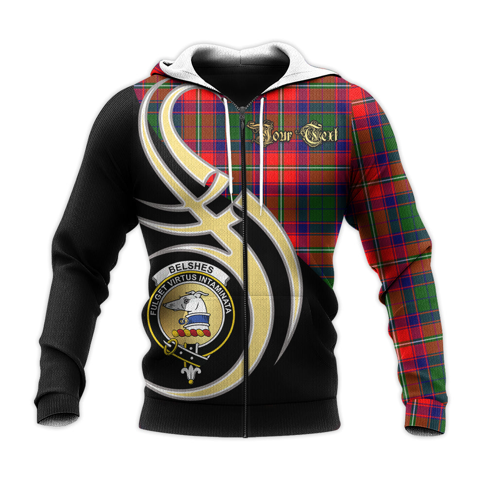 Printivon Belshes Clan Believe In Me Crest Tartan Knitted Hoodie Custom Your Text