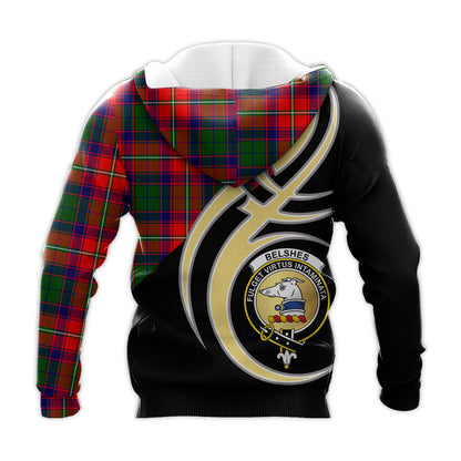 Printivon Belshes Clan Believe In Me Crest Tartan Knitted Hoodie Custom Your Text