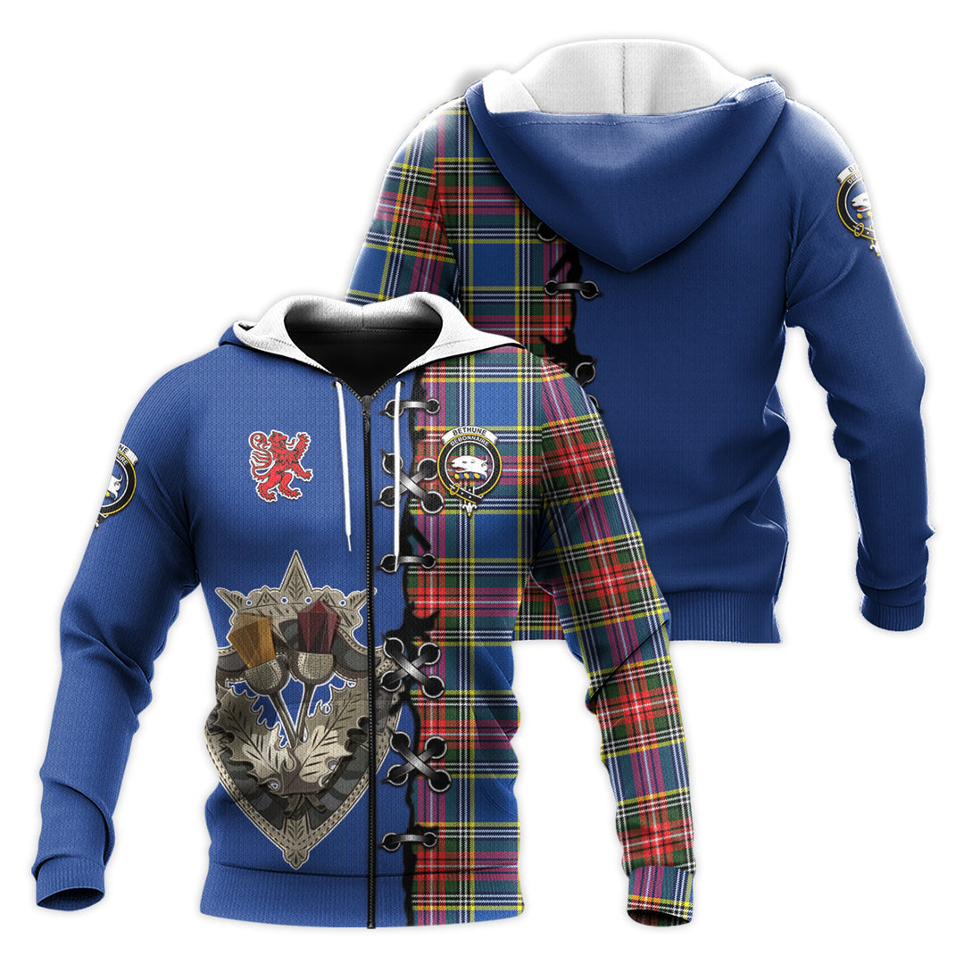 Printivon Bethune Tartan Hoodie Lion Rampant And Celtic Thistle Style