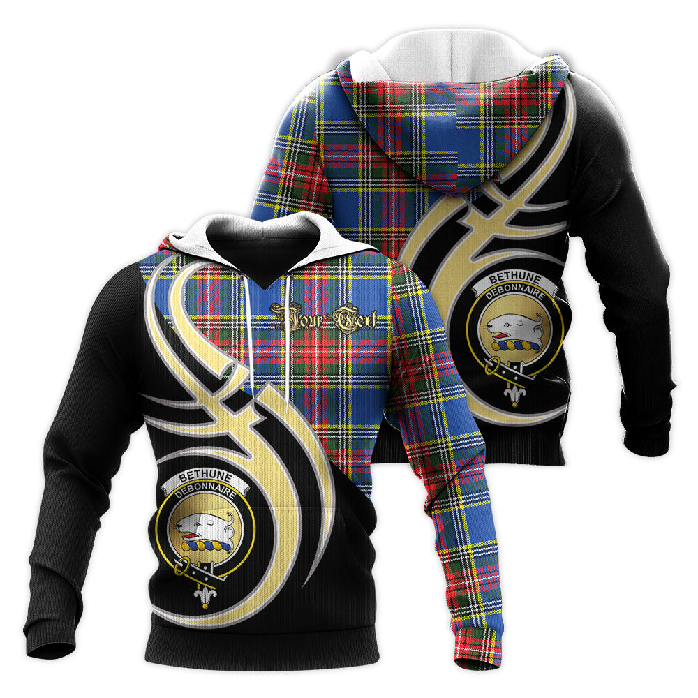 Printivon Bethune Clan Believe In Me Crest Tartan Knitted Hoodie Custom Your Text