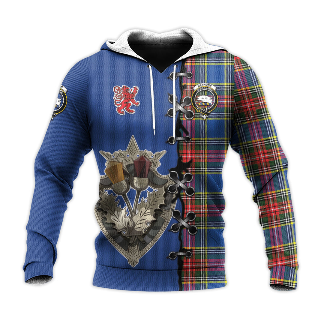 Printivon Bethune Tartan Hoodie Lion Rampant And Celtic Thistle Style