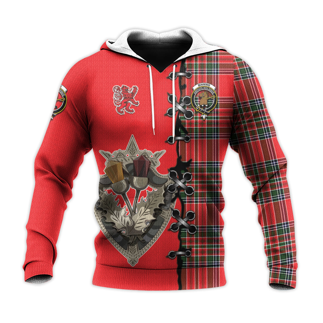 Printivon Binning Tartan Hoodie Lion Rampant And Celtic Thistle Style