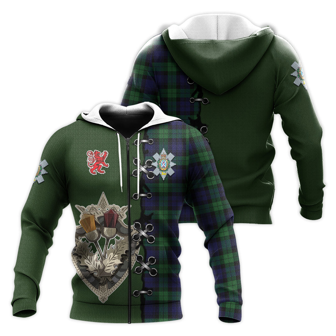 Printivon Black Watch Tartan Hoodie Lion Rampant And Celtic Thistle Style