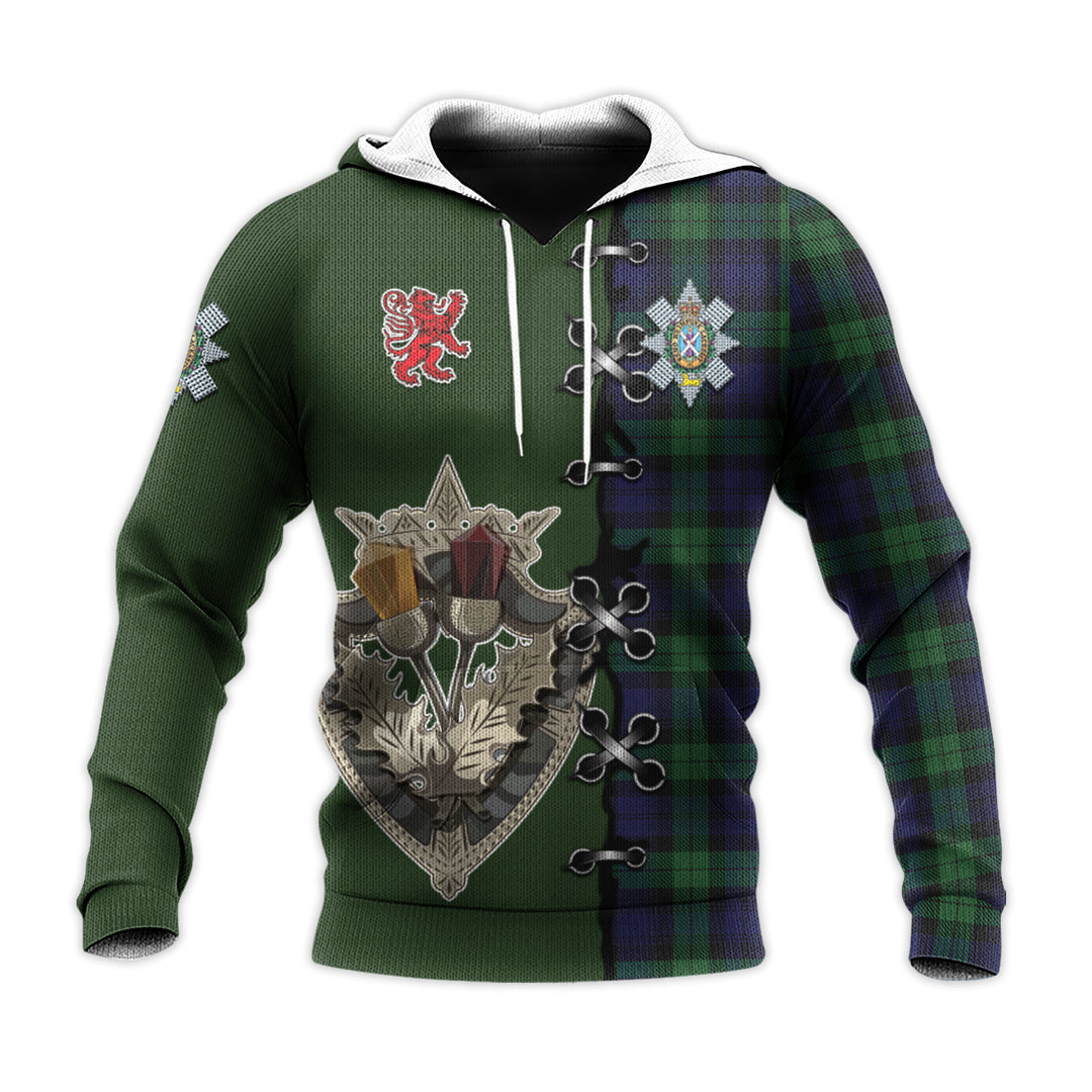 Printivon Black Watch Tartan Hoodie Lion Rampant And Celtic Thistle Style