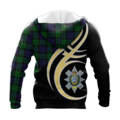 Printivon Black Watch Clan Believe In Me Crest Tartan Knitted Hoodie Custom Your Text