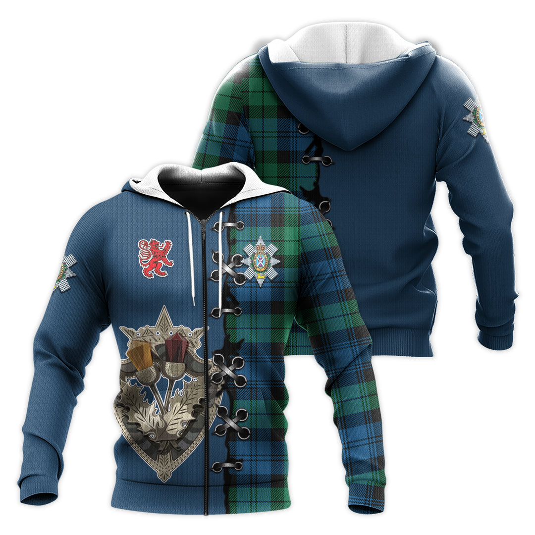 Printivon Black Watch Ancient Tartan Hoodie Lion Rampant And Celtic Thistle Style