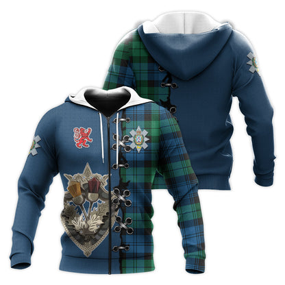 Printivon Black Watch Ancient Tartan Hoodie Lion Rampant And Celtic Thistle Style