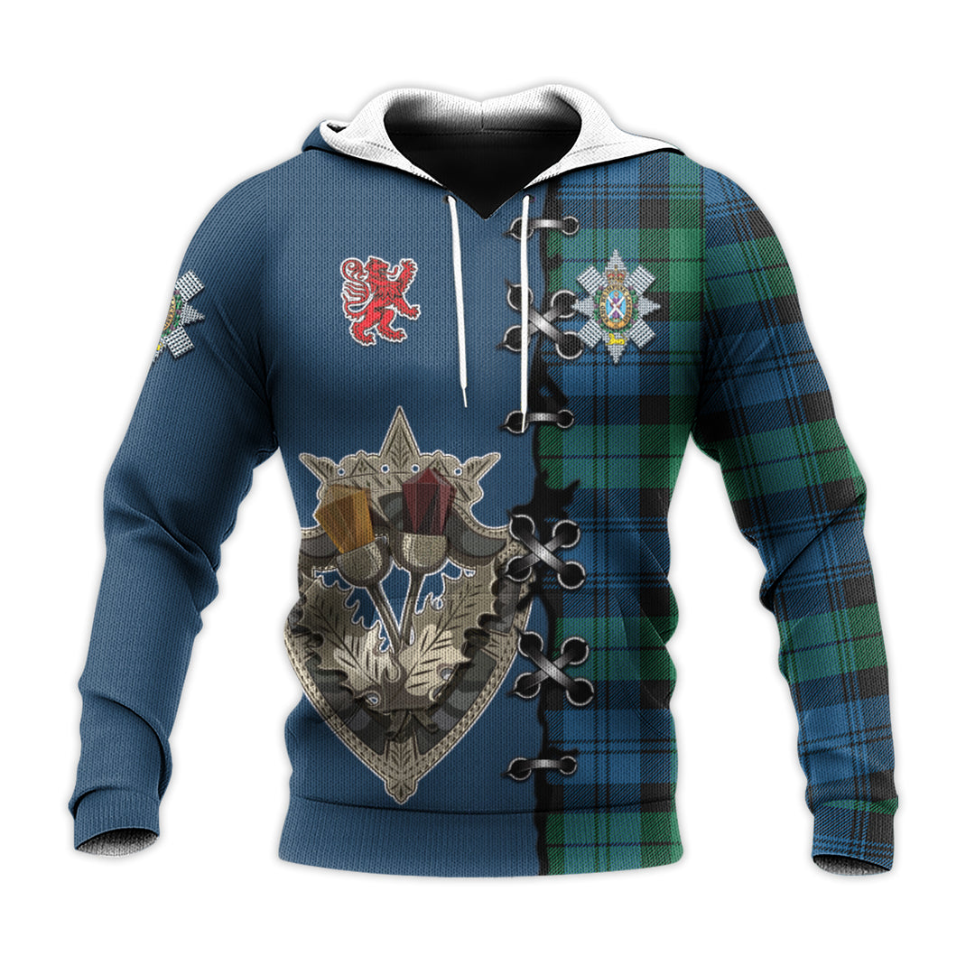 Printivon Black Watch Ancient Tartan Hoodie Lion Rampant And Celtic Thistle Style
