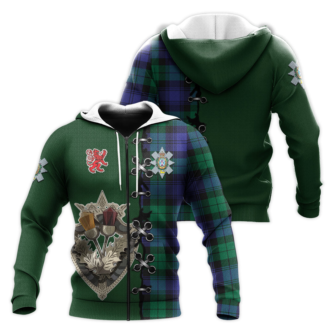 Printivon Black Watch Modern Tartan Hoodie Lion Rampant And Celtic Thistle Style
