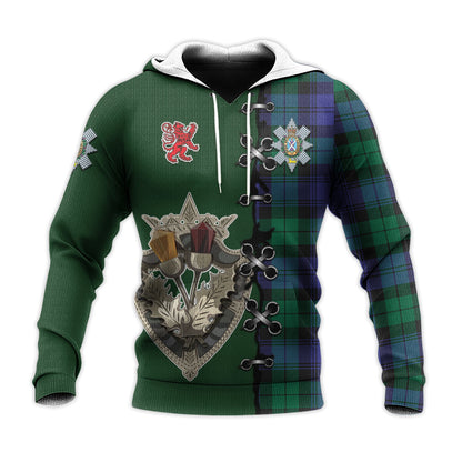 Printivon Black Watch Modern Tartan Hoodie Lion Rampant And Celtic Thistle Style