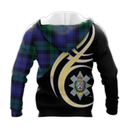 Printivon Black Watch Modern Clan Believe In Me Crest Tartan Knitted Hoodie Custom Your Text
