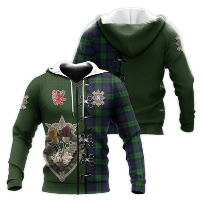 Printivon Black Watch Of Canada Tartan Hoodie Lion Rampant And Celtic Thistle Style