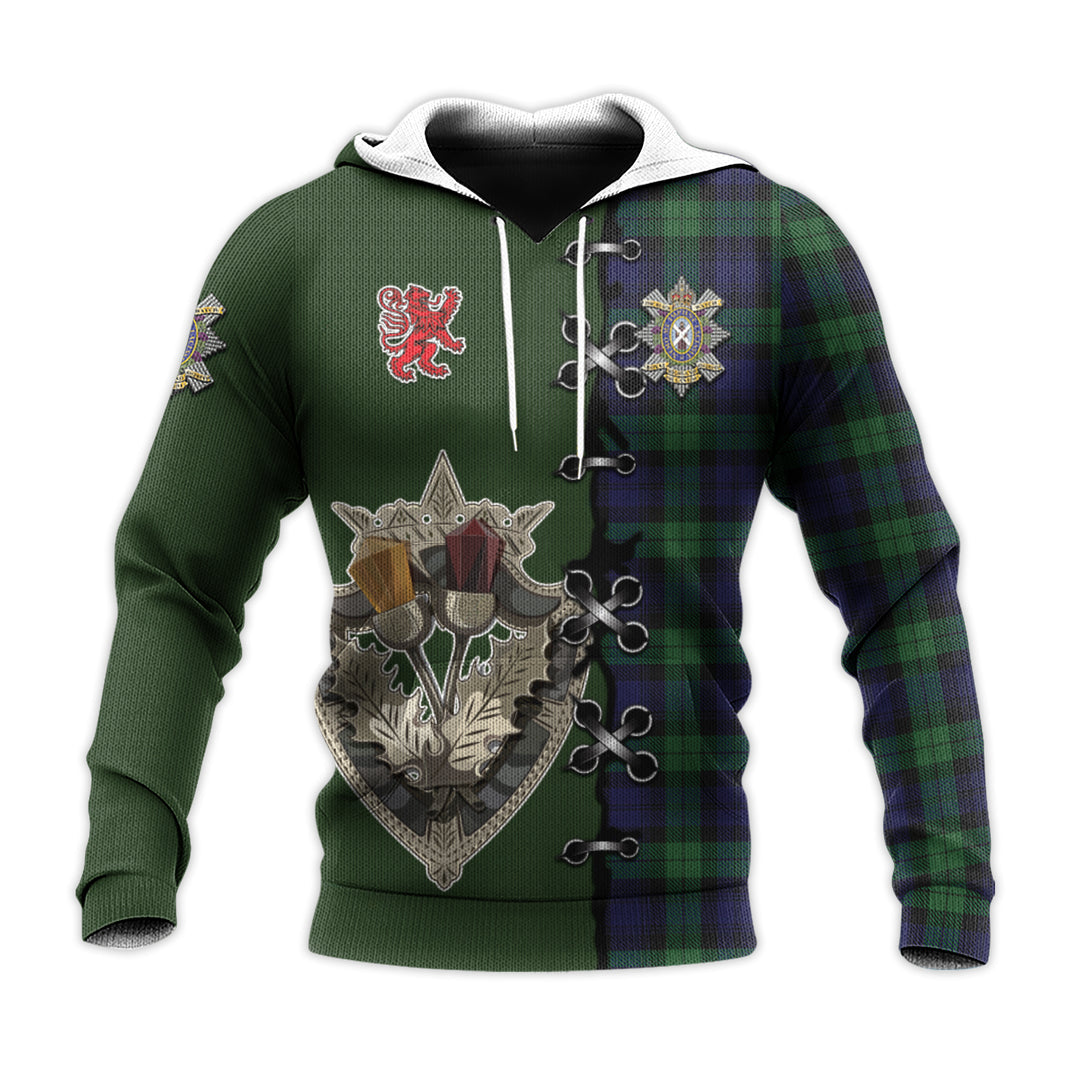 Printivon Black Watch Of Canada Tartan Hoodie Lion Rampant And Celtic Thistle Style