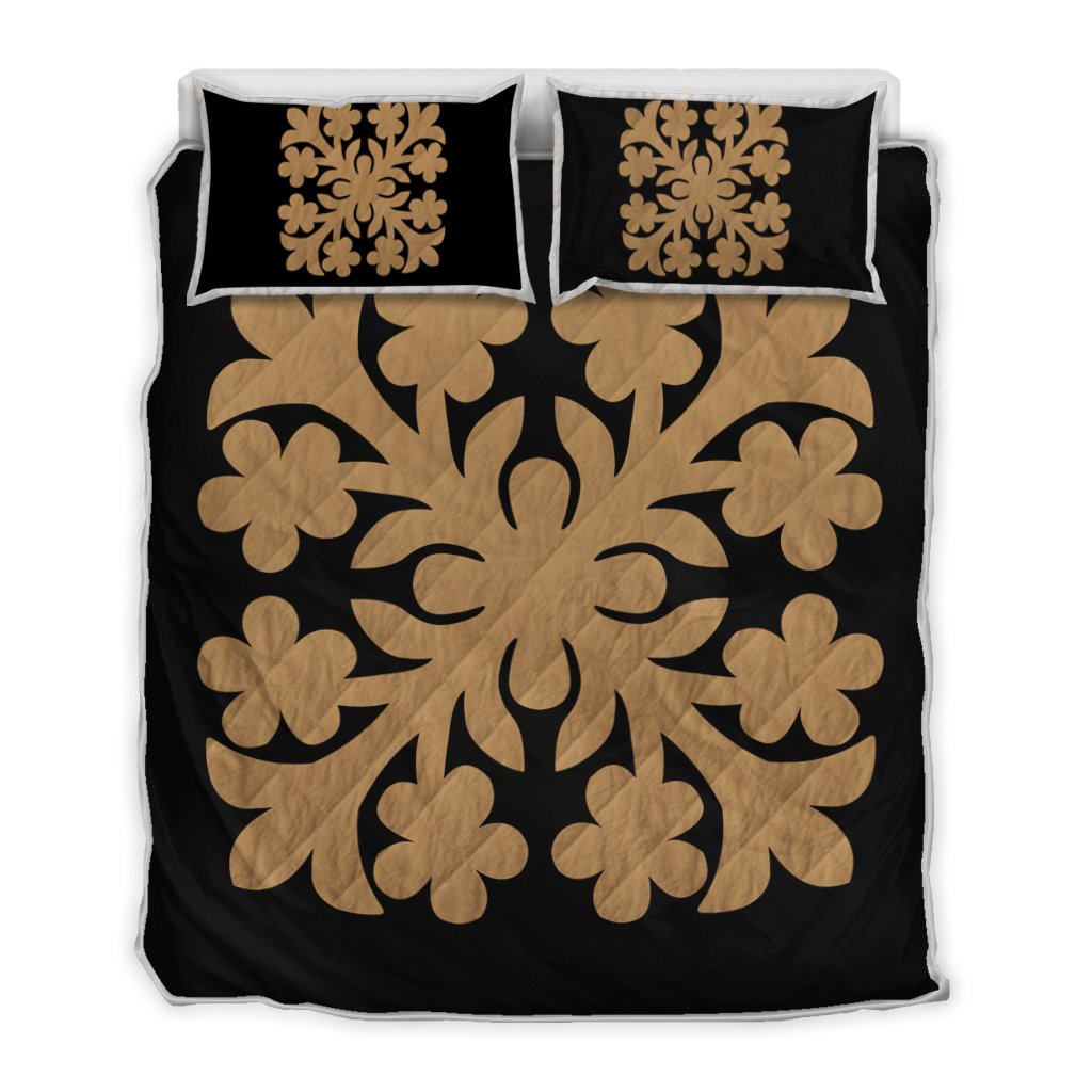 Hawaiian Royal Pattern Quilt Bed Set Black And Gold E1 Style AH