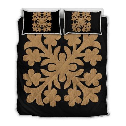 Hawaiian Royal Pattern Quilt Bed Set Black And Gold E1 Style AH