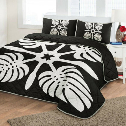 Hawaiian Royal Pattern Quilt Bed Set Black And White I3 Style AH