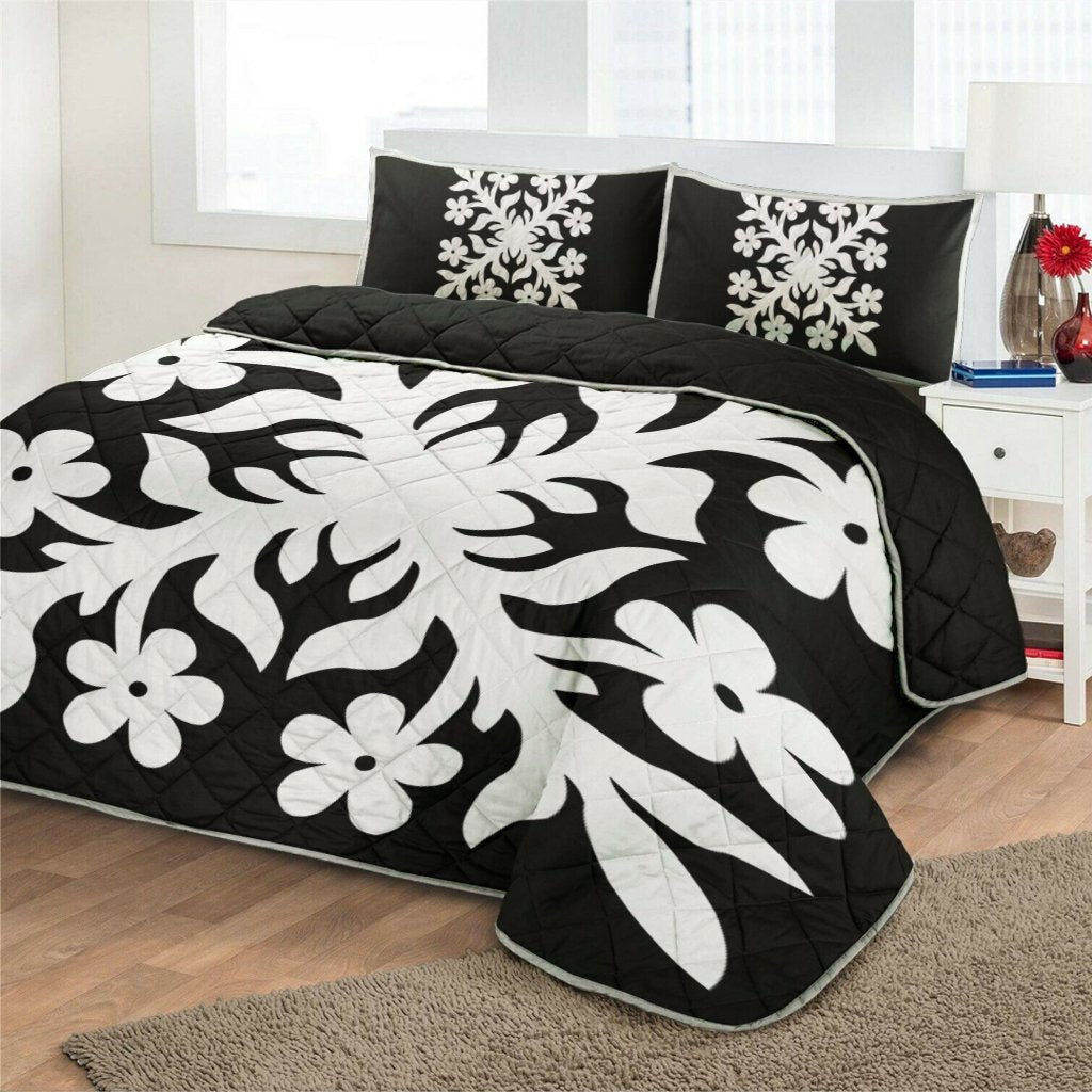 Hawaiian Royal Pattern Quilt Bed Set Black And White C2 Style AH