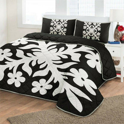 Hawaiian Royal Pattern Quilt Bed Set Black And White C2 Style AH