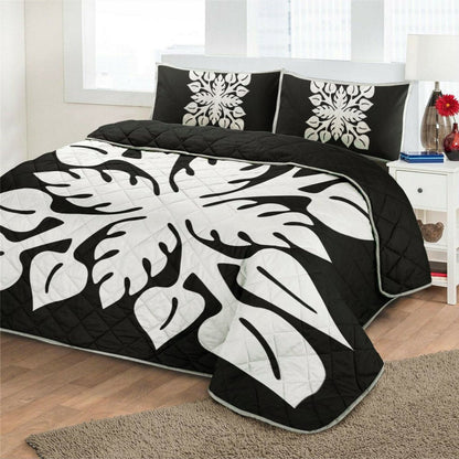 Hawaiian Royal Pattern Quilt Bed Set Black And White M2 Style AH