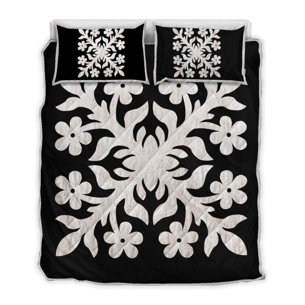 Hawaiian Royal Pattern Quilt Bed Set Black And White C2 Style AH