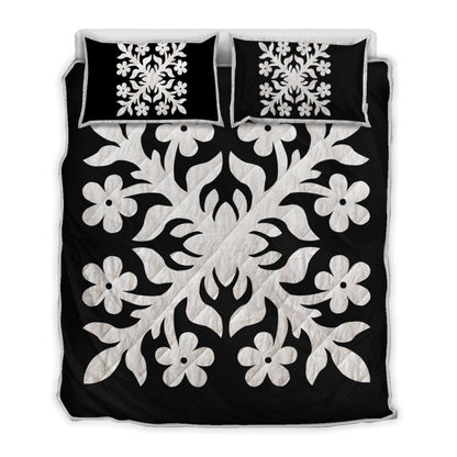 Hawaiian Royal Pattern Quilt Bed Set Black And White C2 Style AH