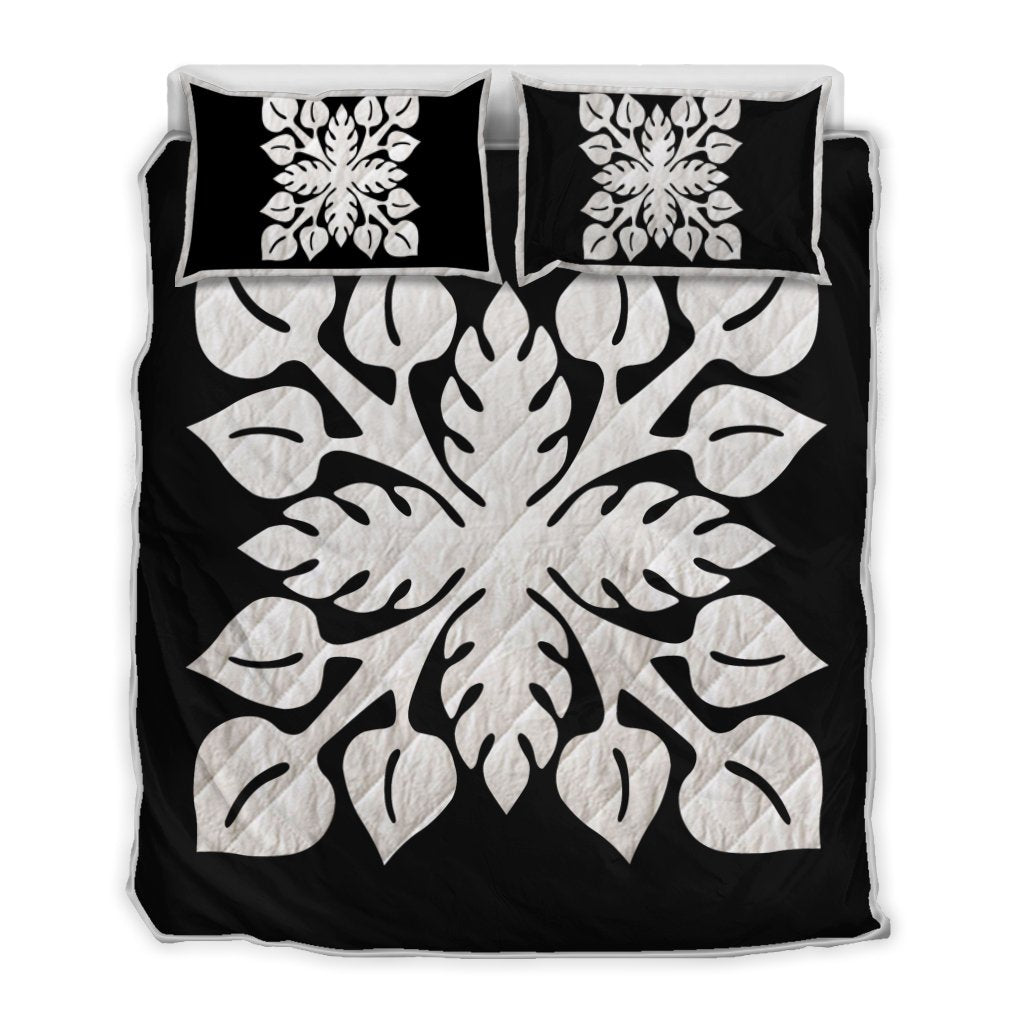 Hawaiian Royal Pattern Quilt Bed Set Black And White M2 Style AH