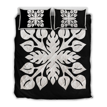 Hawaiian Royal Pattern Quilt Bed Set Black And White M2 Style AH