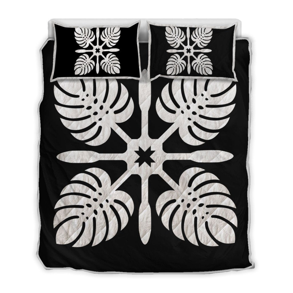 Hawaiian Royal Pattern Quilt Bed Set Black And White I3 Style AH