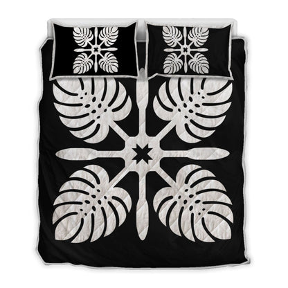 Hawaiian Royal Pattern Quilt Bed Set Black And White I3 Style AH