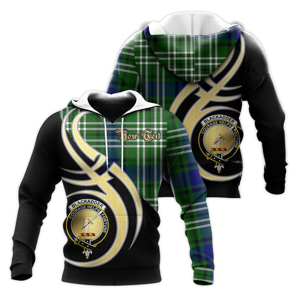Printivon Blackadder Clan Believe In Me Crest Tartan Knitted Hoodie Custom Your Text