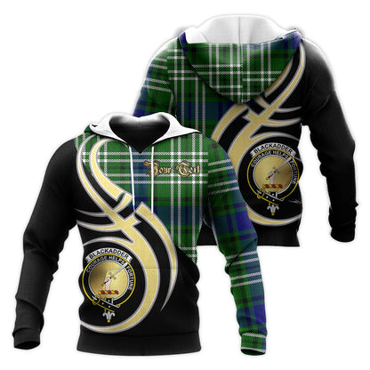 Printivon Blackadder Clan Believe In Me Crest Tartan Knitted Hoodie Custom Your Text