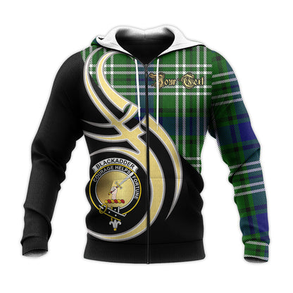 Printivon Blackadder Clan Believe In Me Crest Tartan Knitted Hoodie Custom Your Text