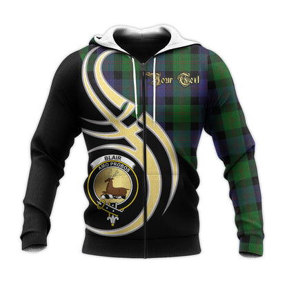 Printivon Blair Clan Believe In Me Crest Tartan Knitted Hoodie Custom Your Text