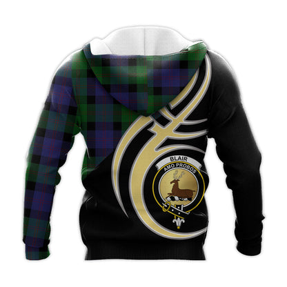 Printivon Blair Clan Believe In Me Crest Tartan Knitted Hoodie Custom Your Text