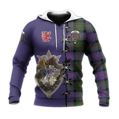 Printivon Blair Modern Tartan Hoodie Lion Rampant And Celtic Thistle Style