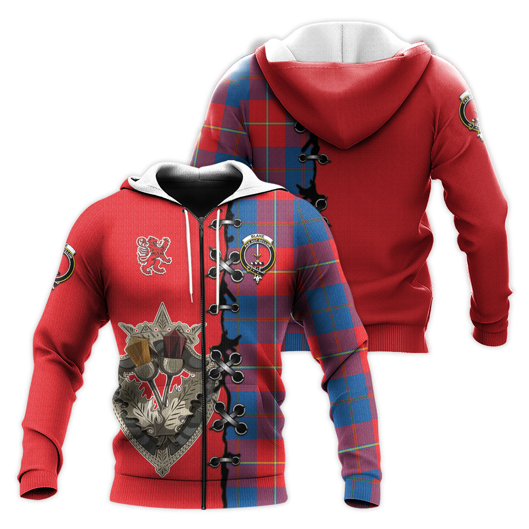 Printivon Blane Tartan Hoodie Lion Rampant And Celtic Thistle Style